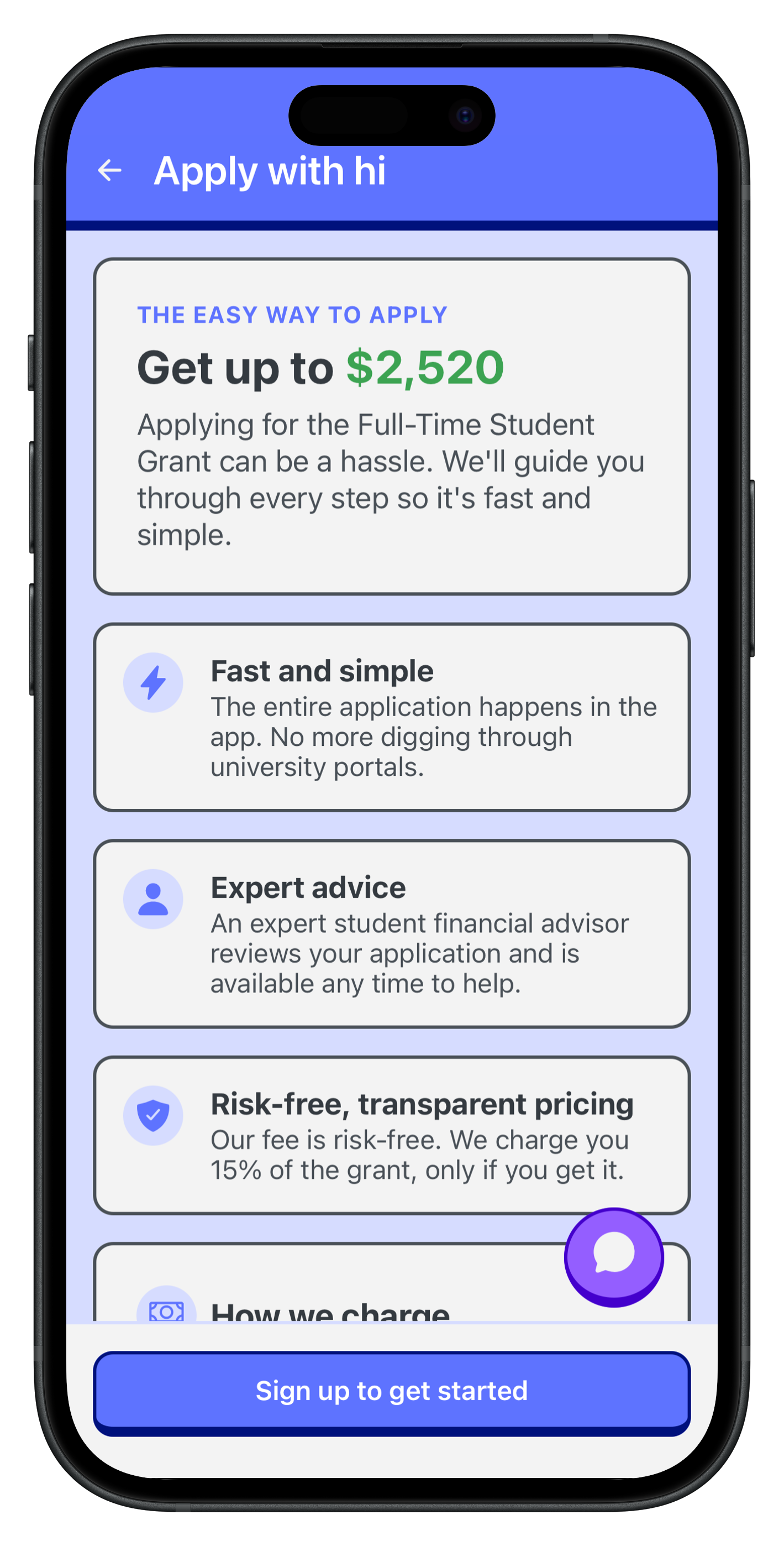 hi finance app showing an application in progress