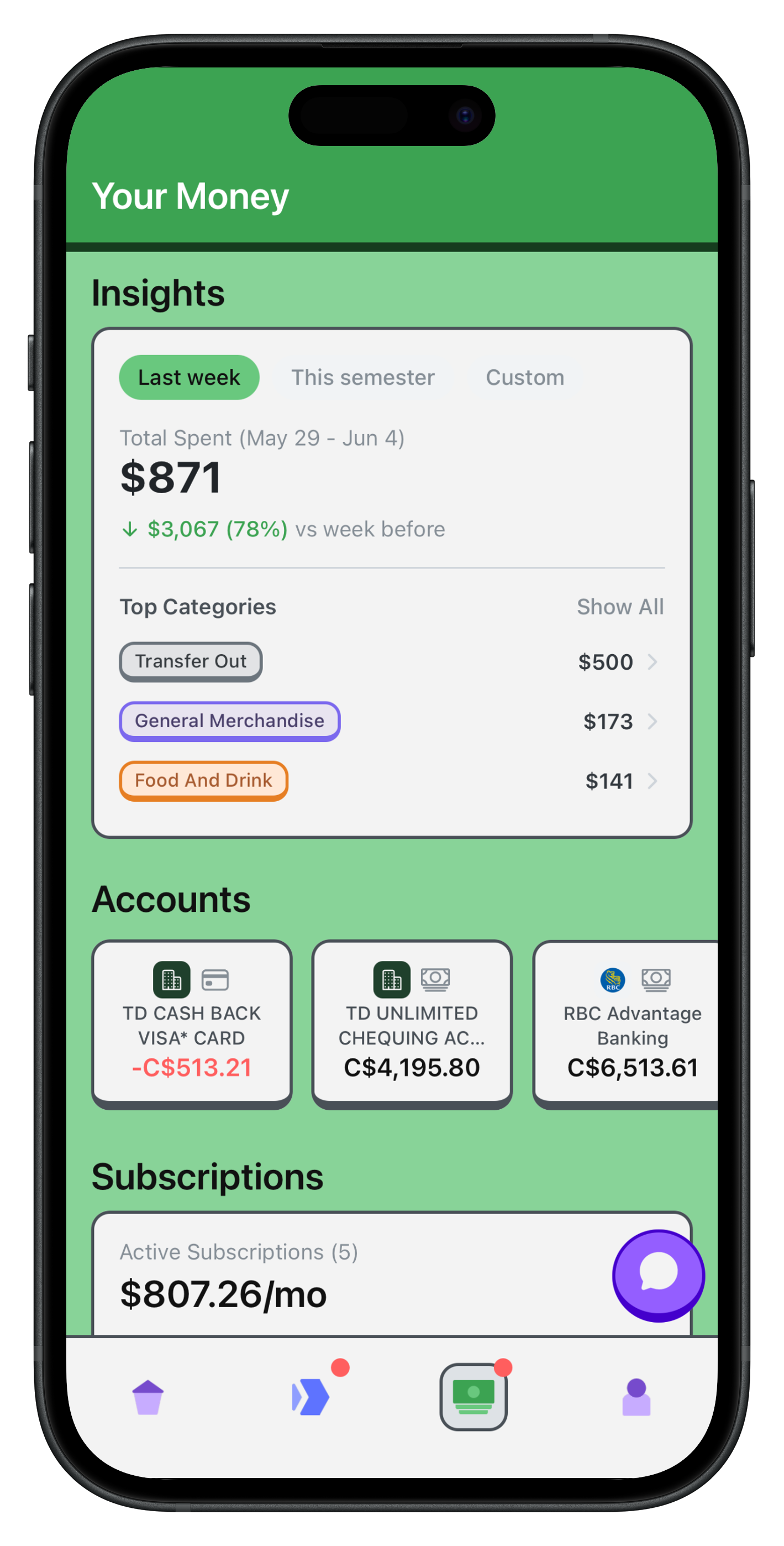 hi finance app showing the budgeting tool